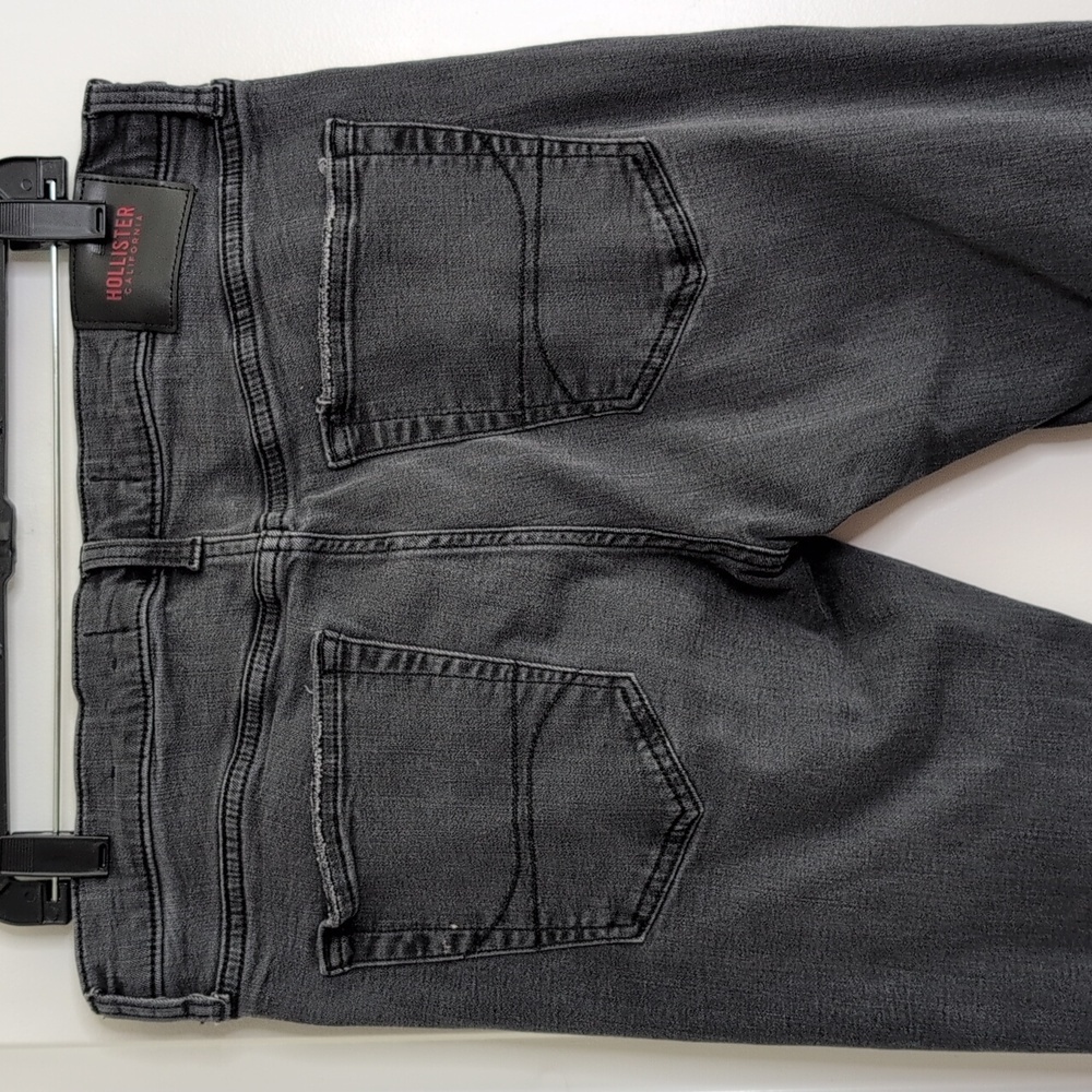 Hollister Stacked Skinny Jeans Black Distressed Red Plaid Knees 34x36 - Picture 8 of 12